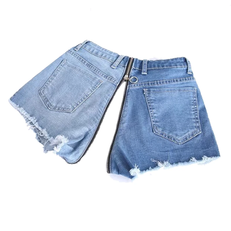 Front To Back Zipper Jeans Woman Zipper Back Leggings Sexy Short Mom Jeans Flare Femme Stretched Short High Waist Push Up Denim