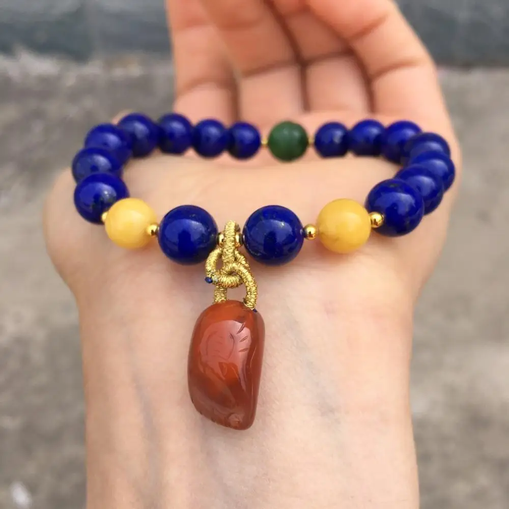 

Fine Jewelry Ntural Blue Lapis Gemstone Bracelets for women 20.8grams 8.8mm Fine Female Hologram Bracelet