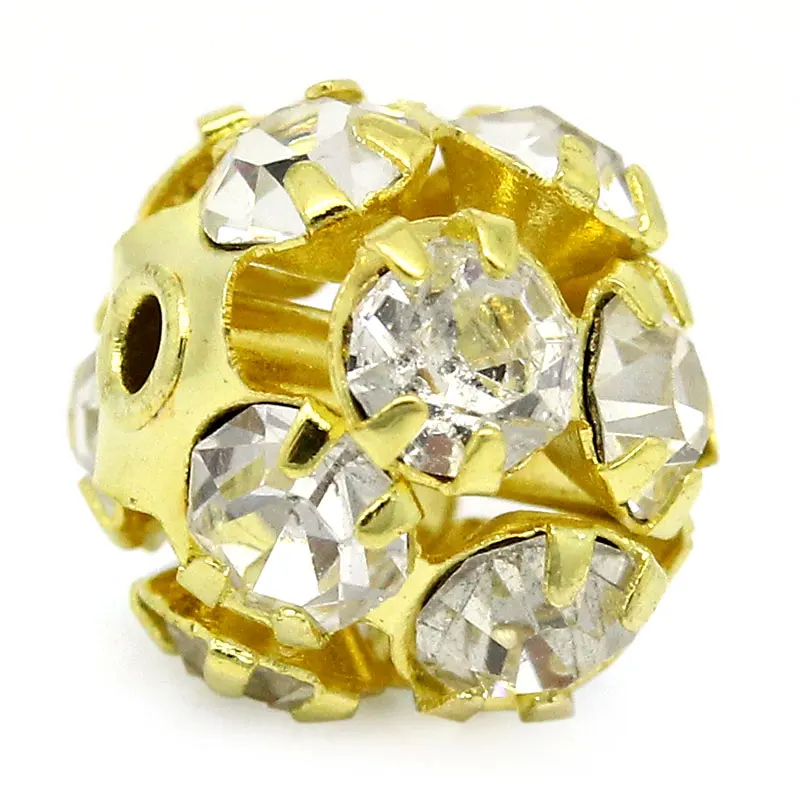 8Seasons New DIY Fashion Ornate Filigree Balls Beads Gold Color Pave Clear Rhinestone Jewelry Gifts Accessories 9x8mm 5PCs | Украшения и