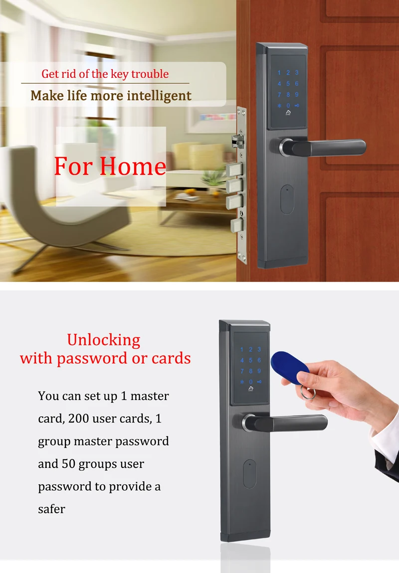 Digital Keyless 13.56mhz Key Card Smart  Electronic Digital Password Lock Combination Door Lock