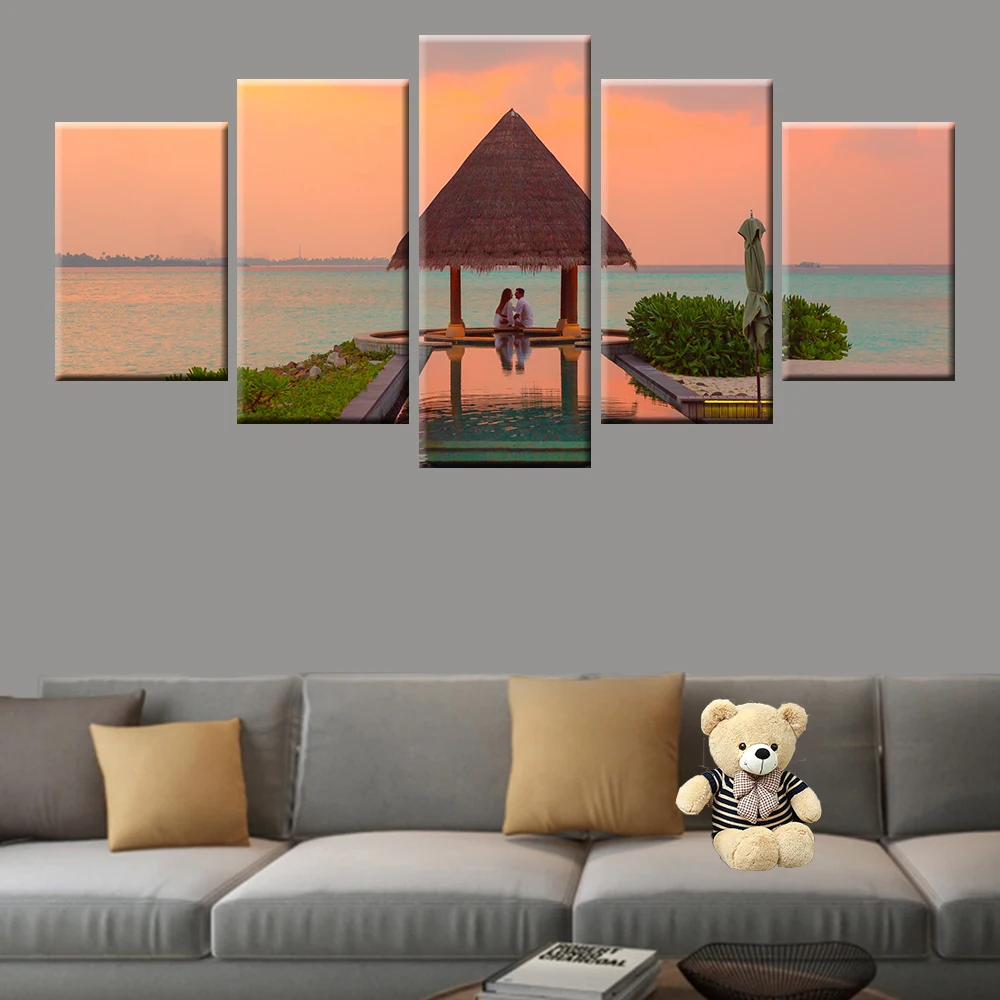 

Romantic seaside resort wall art hd printing 3 canvas painter home decoration painting