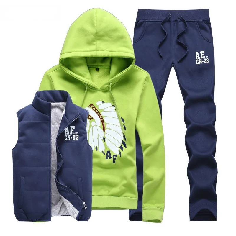 Thick Inner Wool Men Tracksuit Set Fleece Jacket Vest Pants 3 Pieces Sets 2018 Winter Pullover Hoodies Men set Jogger for Male
