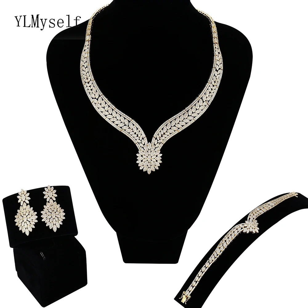 Very Luxurious Large 4pcs Jewelry Sets Necklace/bracelet/earrings/free