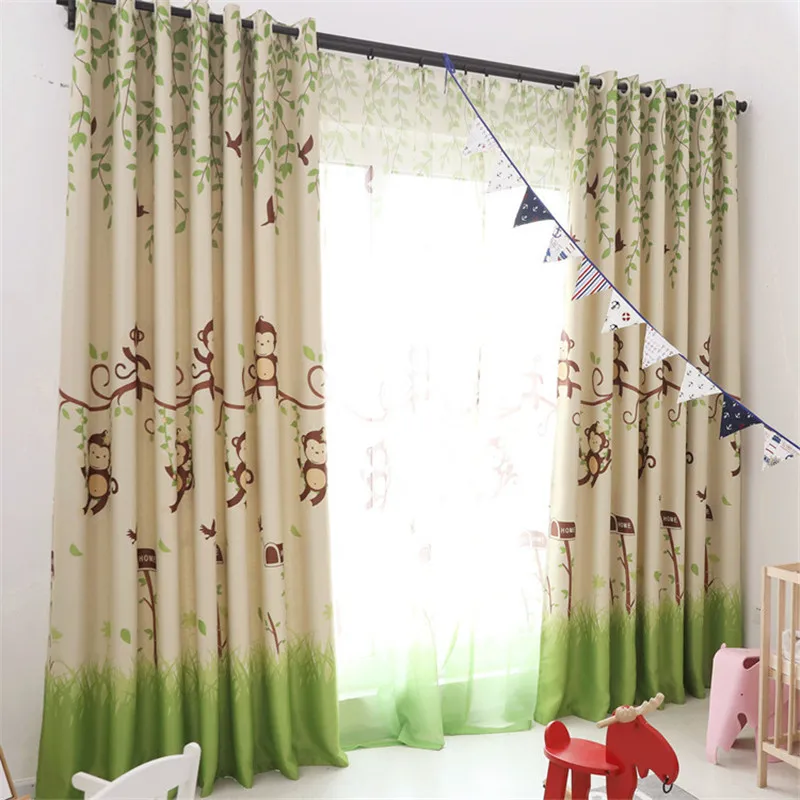 

{byetee} Blackout Curtains Cartoon Monkey Kid Bedroom Window Sheer Tulle Curtains Panel Modern Drapes for Children Bedroom