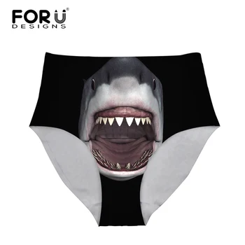 

FORUDESIGNS Black Sexy Women's Briefs High Waist Underwear For Girl's Panties 3D Shark Animal Female Tanga Bragas Mujer Panties