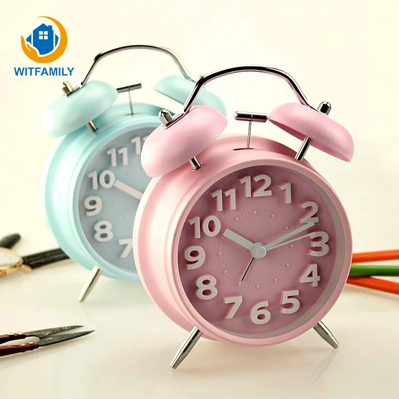 

Portable Metal Cute Alarm Clock Round Number Double Bell Table Digital Clock silent second hand luminous Home decoration clock