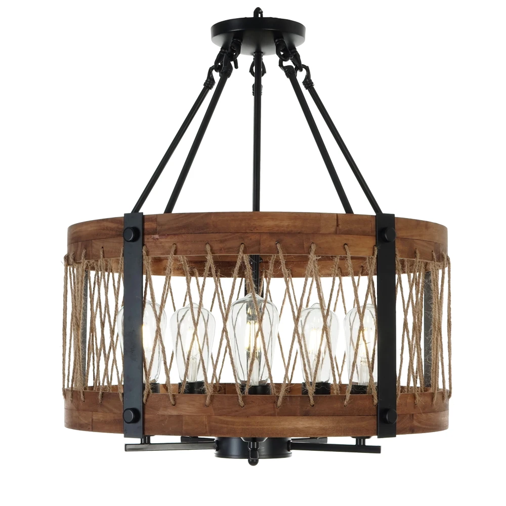 

2019 New Modern Wood Round Lighting Metal Chandeliers Hanging Drop Lighting Foyer Dining room Hotel Restaurant Good Quality