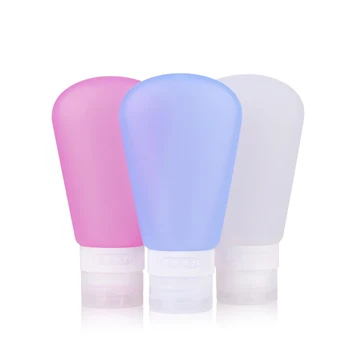 

3pcs Portable Travel Bottles Set Soap Dispensers Silicone Bottles Countertop Lotion Containers 89ml (Pink + Blue + Transparency)