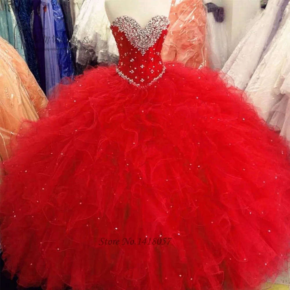 Red Puffy Ball Gown Quinceanera Dresses 