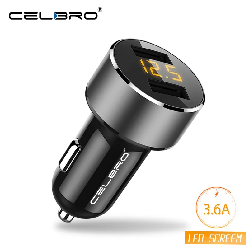 

Upgrade Dual USB Car Charger Adapter LED Display Car Phone Charger for Mobile Phone Samsung iPhone 3.6A Metal Car-charger 2 Port