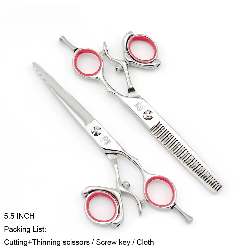 Профессиональные ножницы для волос 5,5 дюймов 6 дюймов Серебристые 360 поворотные ручки для большого пальца Парикмахерские ножницы Lyrebird высокого класса Новинка - Цвет: Suit no bag 5.5 INCH