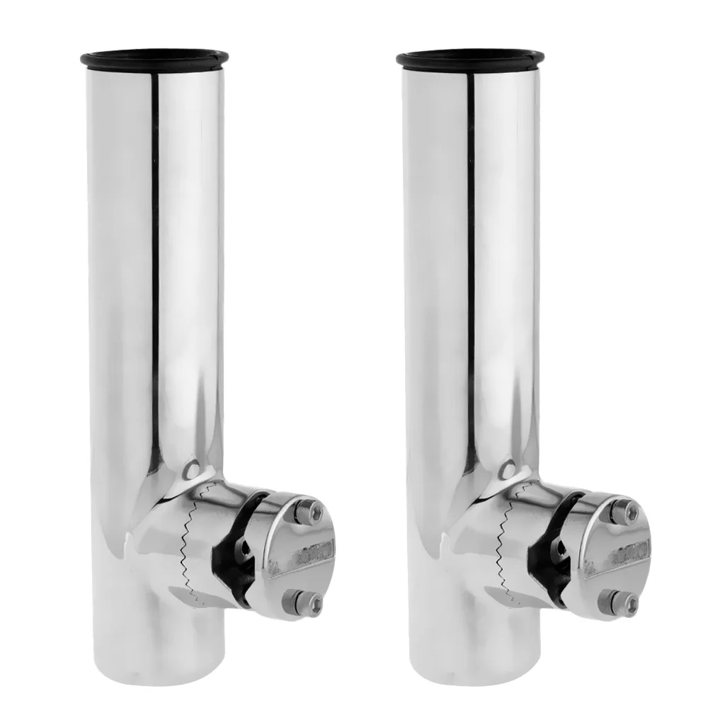 2x Multi 360 Degree Rotation Stainless Steel Fishing Rod Holder Boat Tackle Clamp On Rail Mount Silver for Kayak Canoe Boat