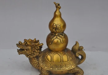 

8"chinese fengshui brass dragon turtle tortoise fu gourd Calabash wealth statue