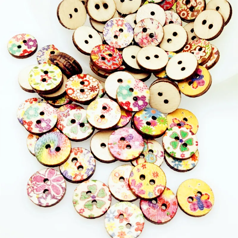 15mm 100pcs/lot Fashion Wood Buttons Sewing Scrapbooking Flowers Shaped