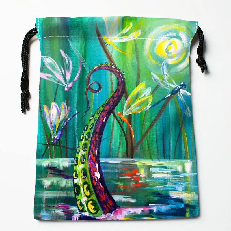 High quality Custom dragonfly paint printing storage bag drawstring bag gift Satin bags 27x35cm Compression Type