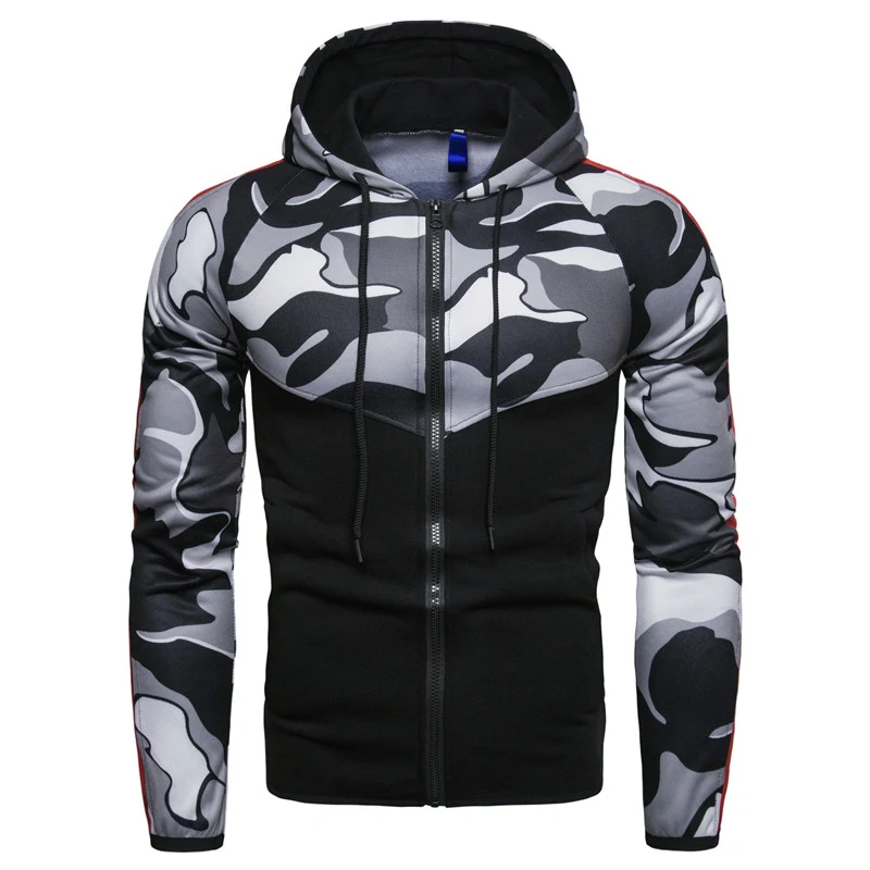 

2019 New Sudaderas Para Hombre Sports Fitness Men's Slim Fit Code Hooded Camouflage Colorblock Hoody Men Sudaderas Hombre Beer