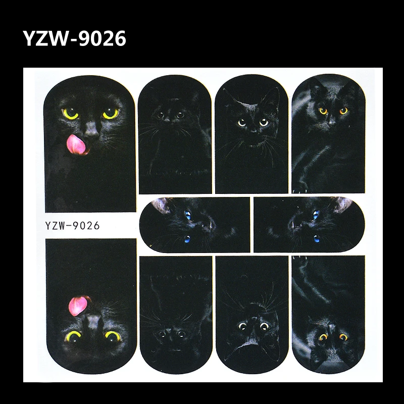 WUF 1 лист 3D загадочный Черный кот дизайн ногтей наклейки животный узор водные переводные наклейки DIY украшения Аксессуары