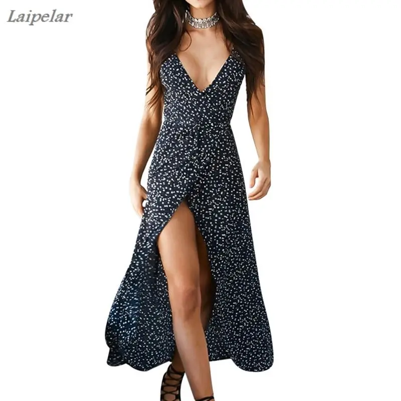 

Laipelar 2018 Sexy Women Maxi Boho Dress Bohemian Vintage Floral Print Deep V Neck Party Evening Long Dress Split Vestidos