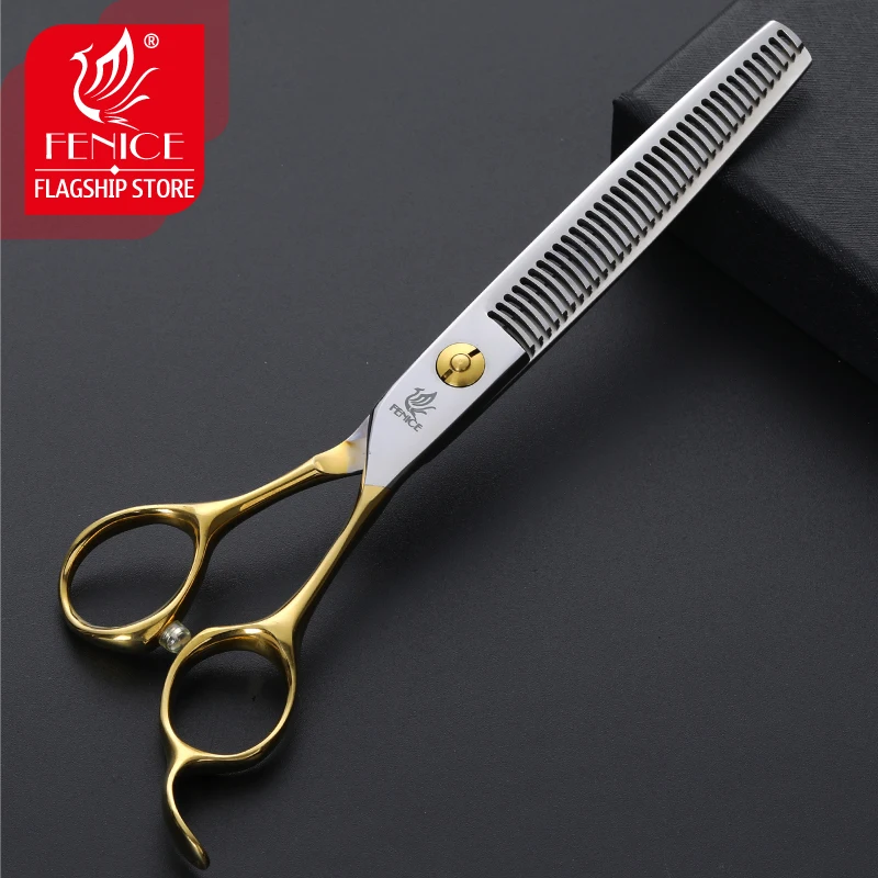 Fenice 6.5 inch Dog Hair Grooming Scissors Professional Pets Thinning Cutting Shear with Black/Gold Handle Japan 440C