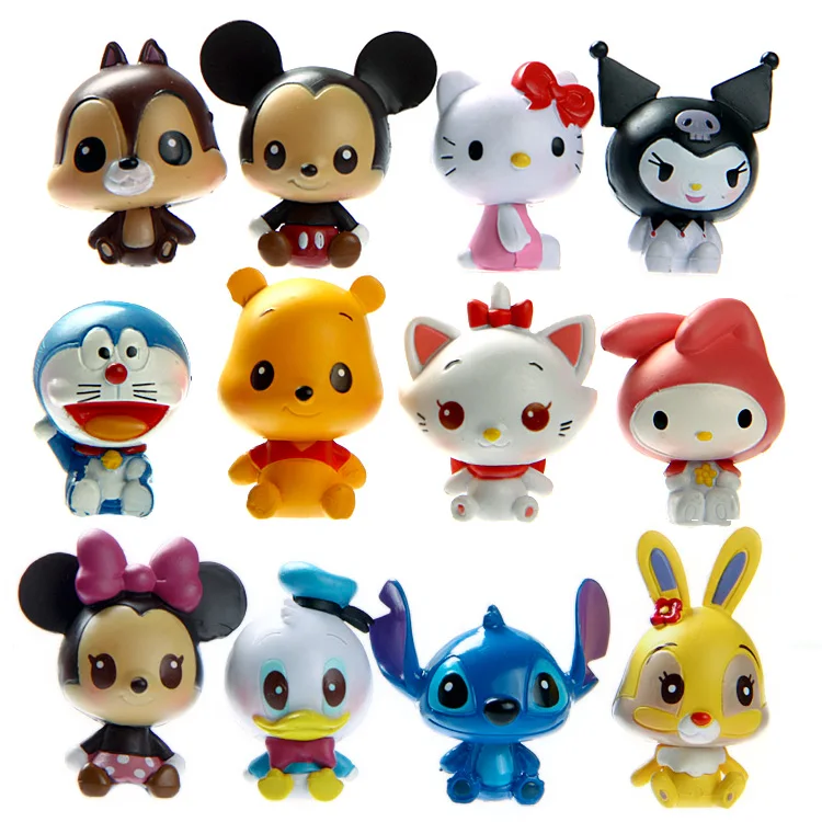 Disney Игрушечные лошадки 12 шт./лот Kawaii аниме Микки и Минни Маус Мышь PVC Фигурки рисунок «Hello Kitty» Doraemon фигурки дети Игрушечные лошадки для Обувь