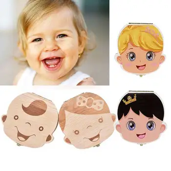 

Tooth Box Dutch/Portugal/English /Spanish/ Russian /FrenchText Baby Boy Girl Wood Case Save Milk Teeth Organizer Holder