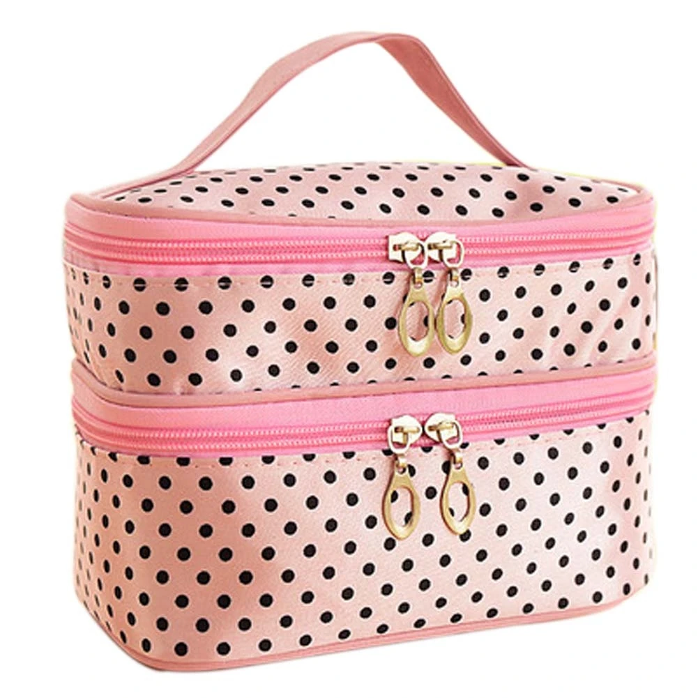 

Hot Selling New Fashion Double-deck Travel Toiletry Beauty Cosmetic Bag Makeup Case Organizer Zipper Holder Handbag -B5