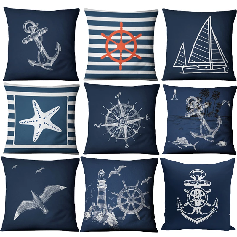 

ADQKCLY Hot Selling Compass Cushion Cover Linen Printed 43*43cm throw Pillowcase for Sofa Seats Waist Square Pillow Cover