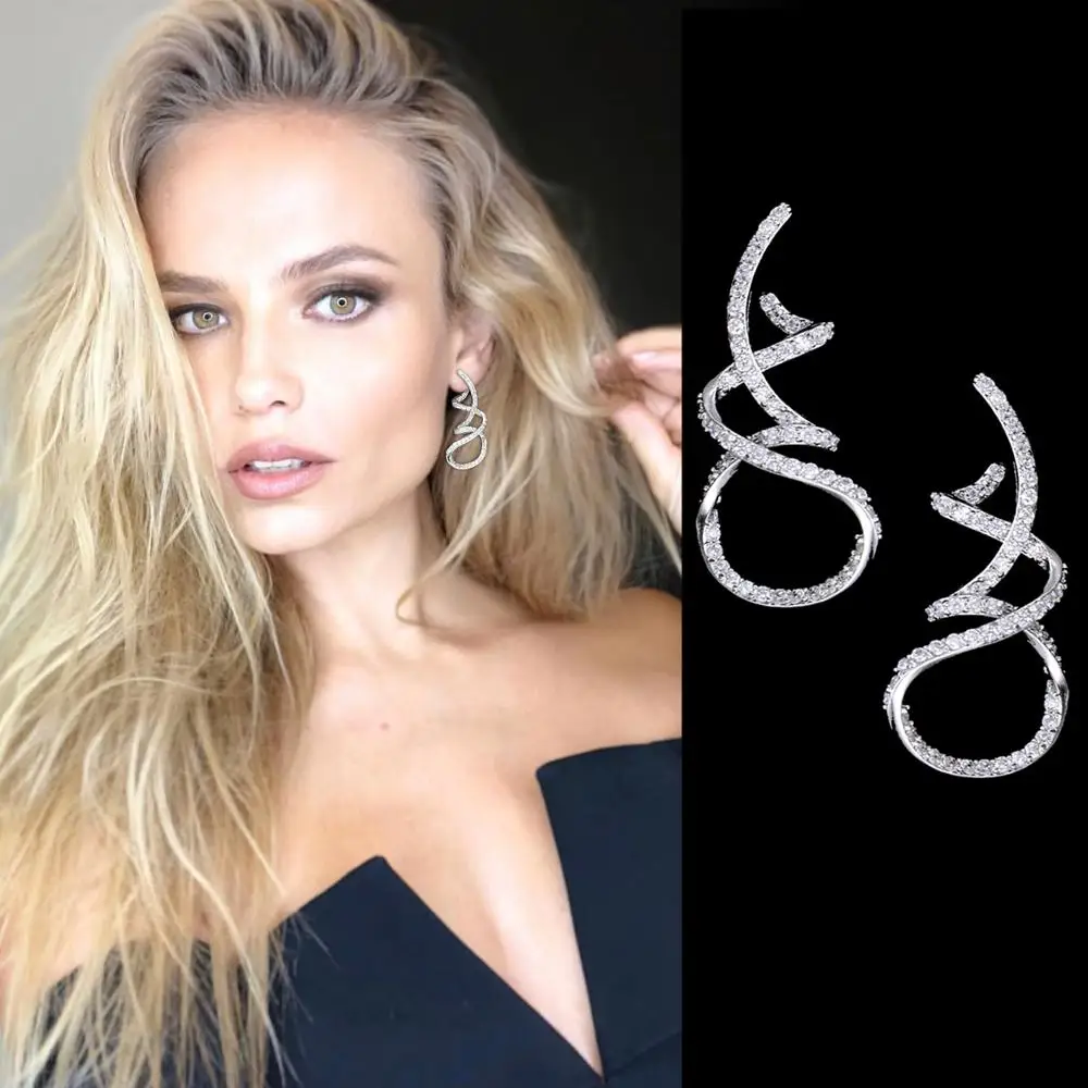 

SISCATHY Unique Design Winding Drop Earrings For Women Luxury Full Mirco Paved Microl Cubic Zirconia Earrings Fashion Jewelry