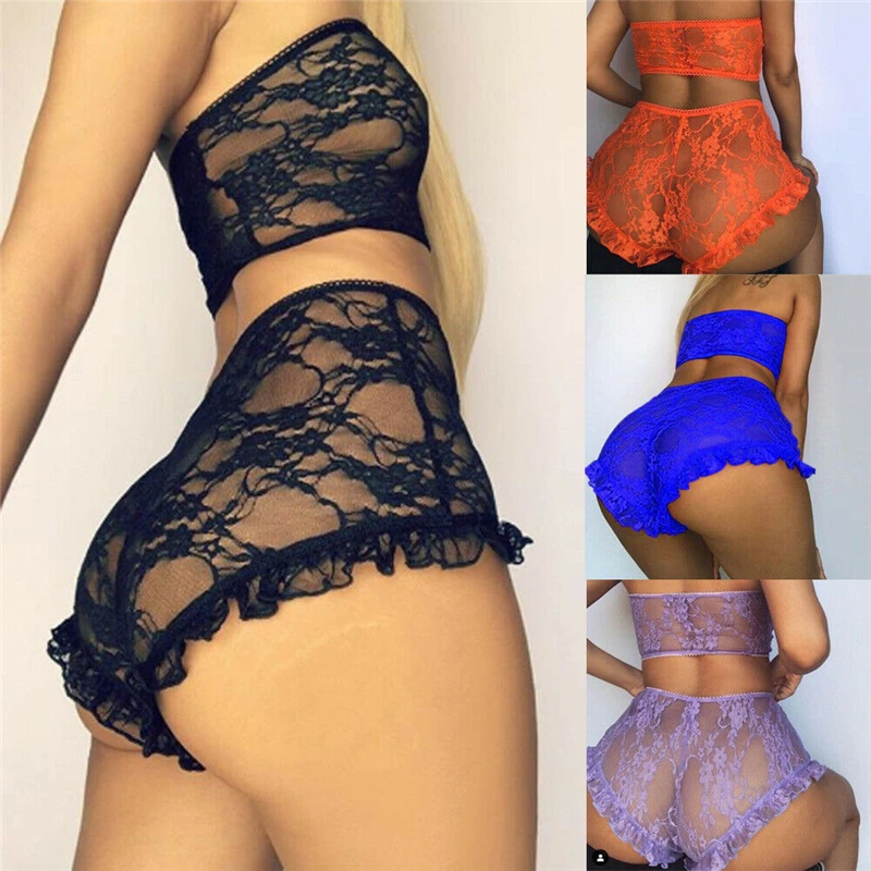 

Hot Fashion New Sexy Mesh Sheer Bra Set Sleepwear Underwear Women Girls Wireless Lace Printed Ruffle Lingerie Pajamas suit