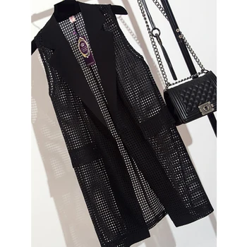 

Female Vest 2019 Spring New Lapel Sleeveless Long Vest Thin Suit Plus Size Women's Jacket Hollow Wild Summer Clothes For Women