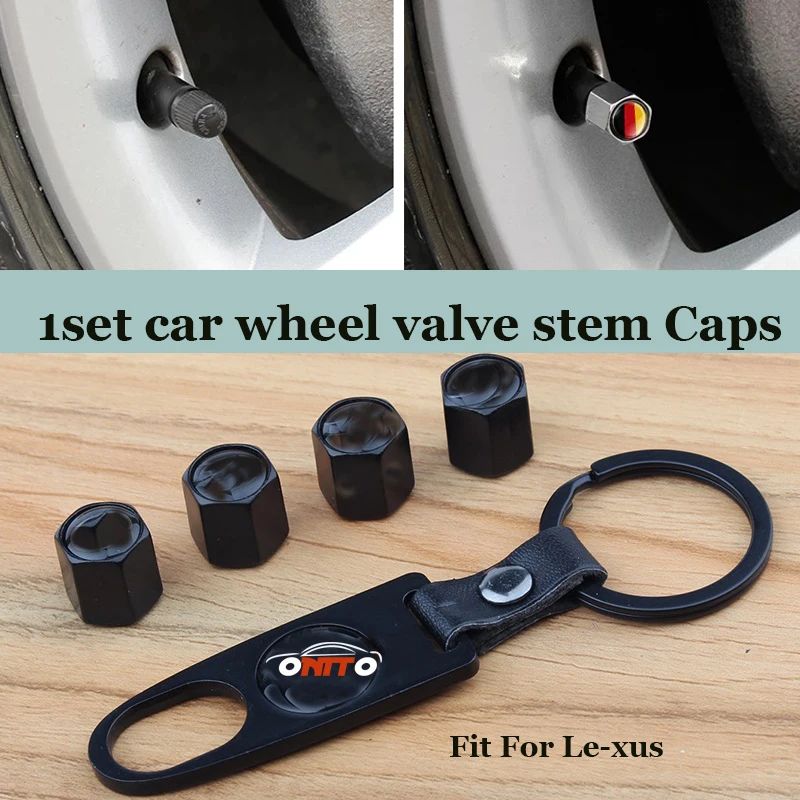 

1set car wheel valve stem cap auto leather key chain holder metal tire cap for lexus RX GS 300 400 430 350 450 h HS IS LS LX 570