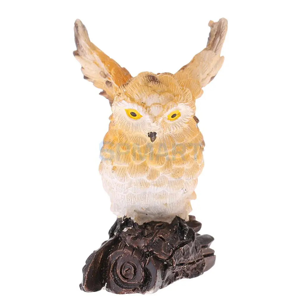 Realistic Miniature Flying Owl Statue Animal Model Sculpture Figurine for Backyard Fairy Garden Room Office Decorative Accessory