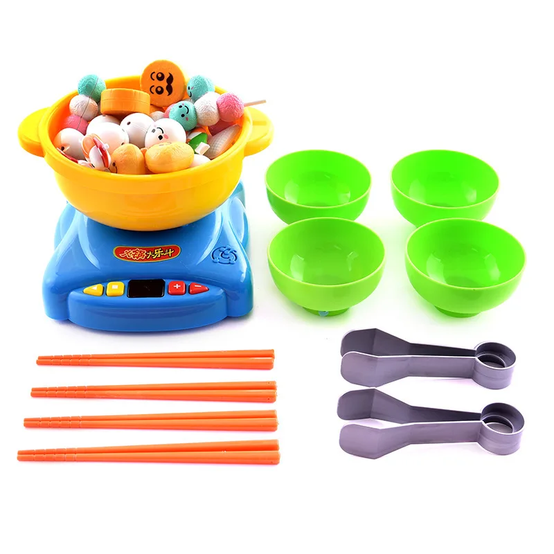 

Kid Pretend Kitchen Toy Food Induction Cooker Cookware Tool Set Clip Food Simulation Hot Pot Four Player Game