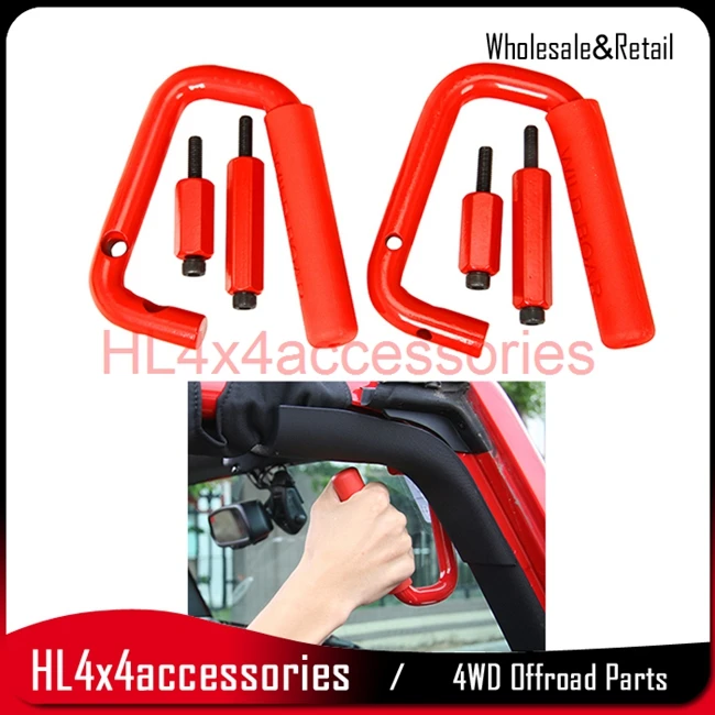 2x Red Solid Steel Front Grab Handle For Jeep Wrangler 2007-2017 2x Red Solid Steel Front Grab Handle For Jeep Wrangler 2007-2017