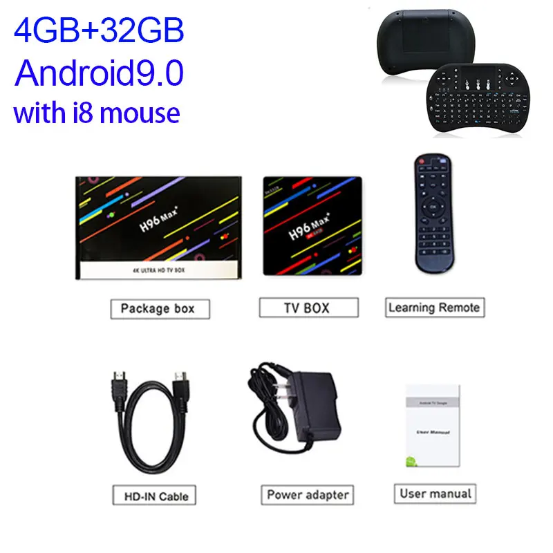 H96MAX Smart 4 K ТВ коробка Android 9,0 4 Гб Оперативная память 32 GB Встроенная память 4 ядра USB3.0 2,4 ГГц Wi-Fi и Playstore Youtube Q плюс Декодер каналов кабельного телевидения - Цвет: 9.0OS 32GB WITH I8