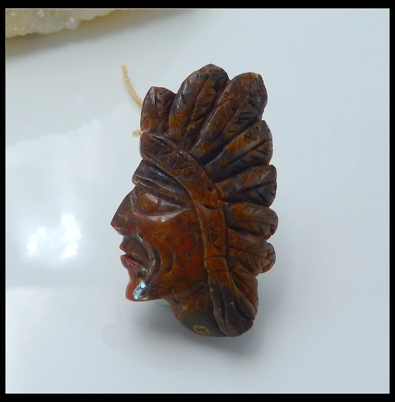 

Hot Selling Natural Stone Handmade Indian Head Fashion DIY Jewelry Making Pendant Accessories 42x26x9mm 12.5g