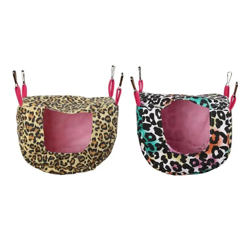 

Leopard Print/Cow Pattern Parrot Cage Hamster Nest Single-mouthed Plush Hamster Hammock Nest Thickened Thermal House Bird Cage