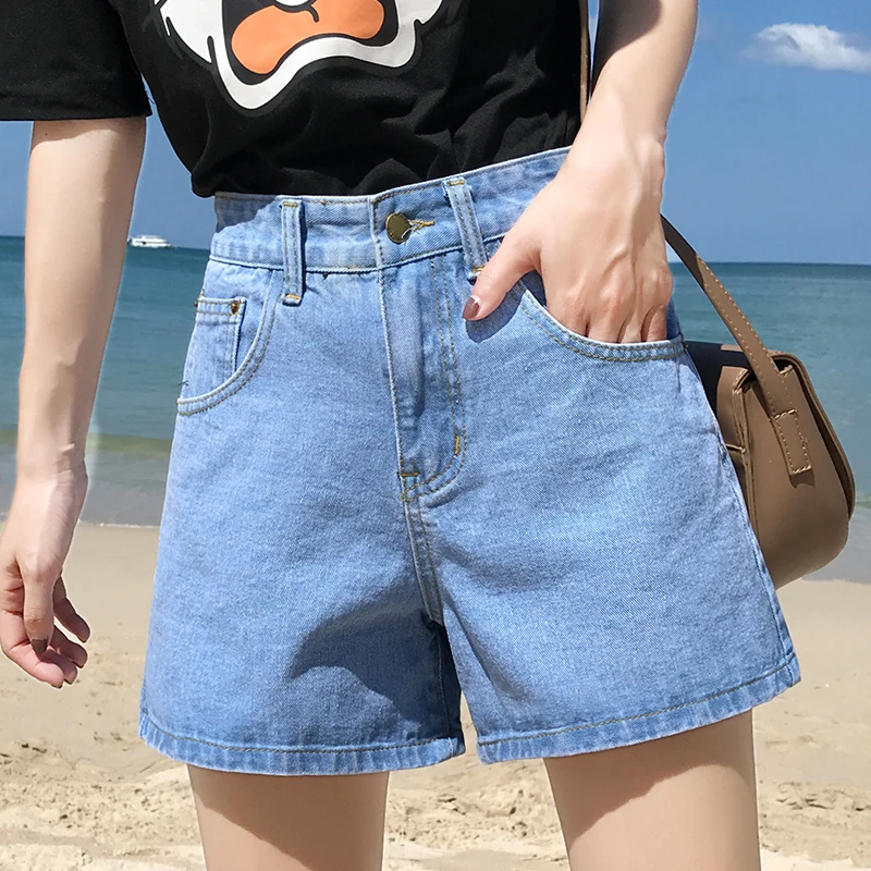 

High-waist jeans shorts Korean version of Baitao slim A-shaped shorts loose-legged student hot shorts Casual Party shorts