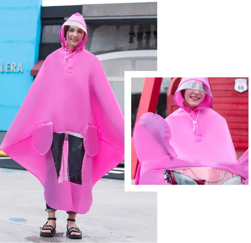 66.2018 new design Cheap to carry Hood Big hat Reflective Strip waterproof Rain Capes Plastic Bicycle Motorcycle Rain Poncho
