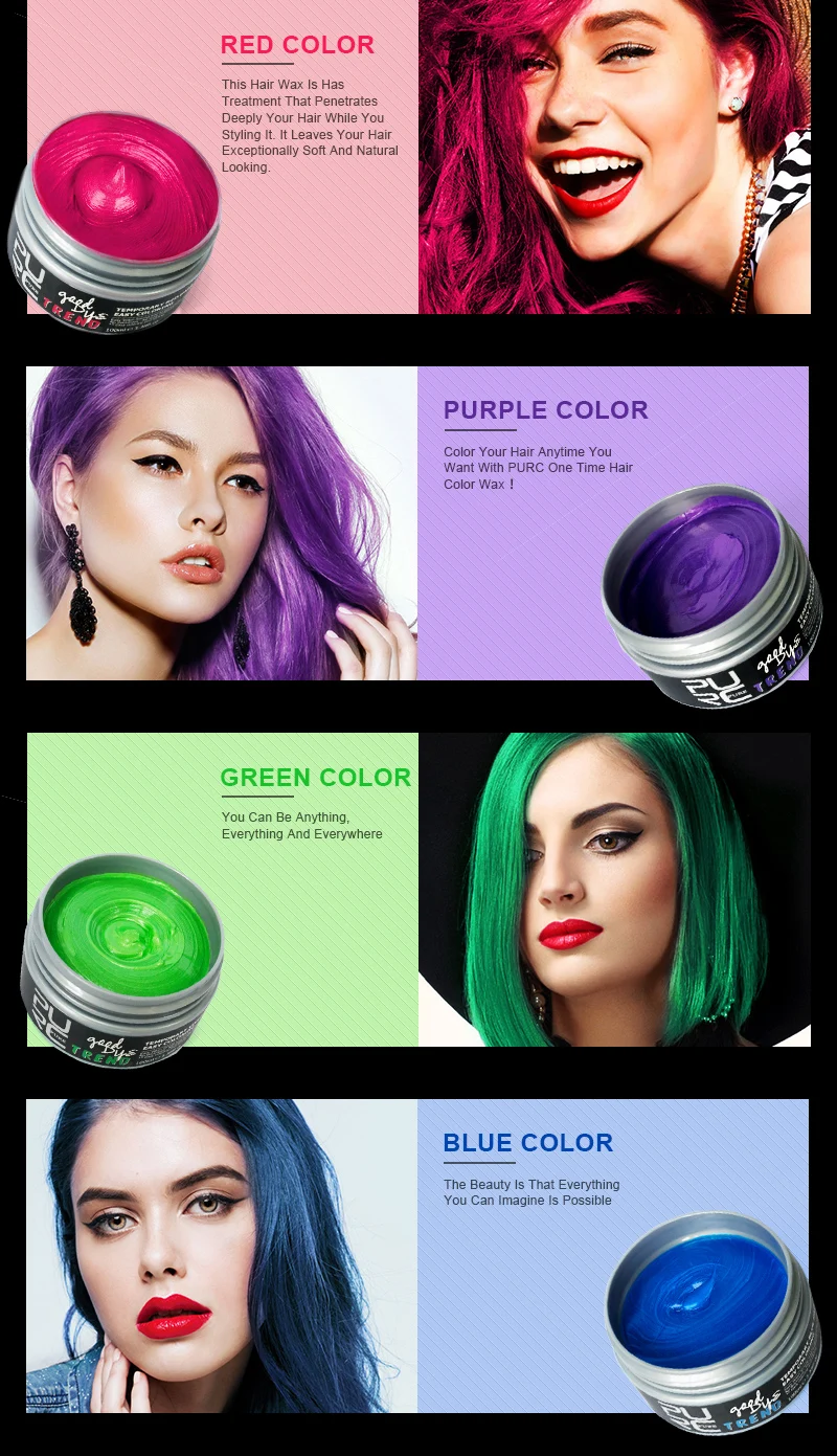 PURC Unisex 9 Colors Temporary Hair Dye Modeling Disposable hair Color Wax Cream Dye DIY No Damage Hair Wax Mud Easy To Color