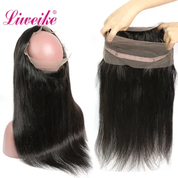 

Liweike Straight Hair 360 Lace Frontal Pre Plucked 150% Density Brazilian Human Remy Hair Medium Brown Lace Frontals 1B Color