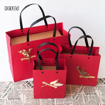 

10pcs/lot Large Paper Jam Black Blue Red Pink For Wedding Valentine's Day Festival Party Rivet Handle Packing Gift Bag B032B