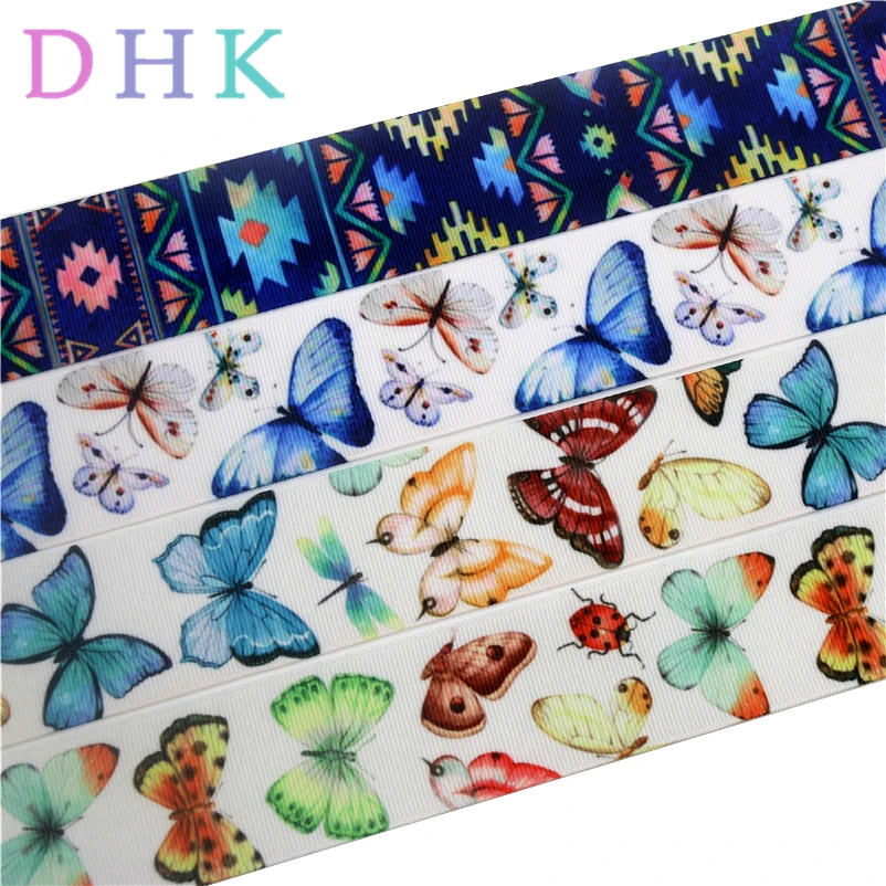 DHK 1 5 '❐ ярдов Ацтекский Принт бабочки grosgrain ленточный аксессуар украшение