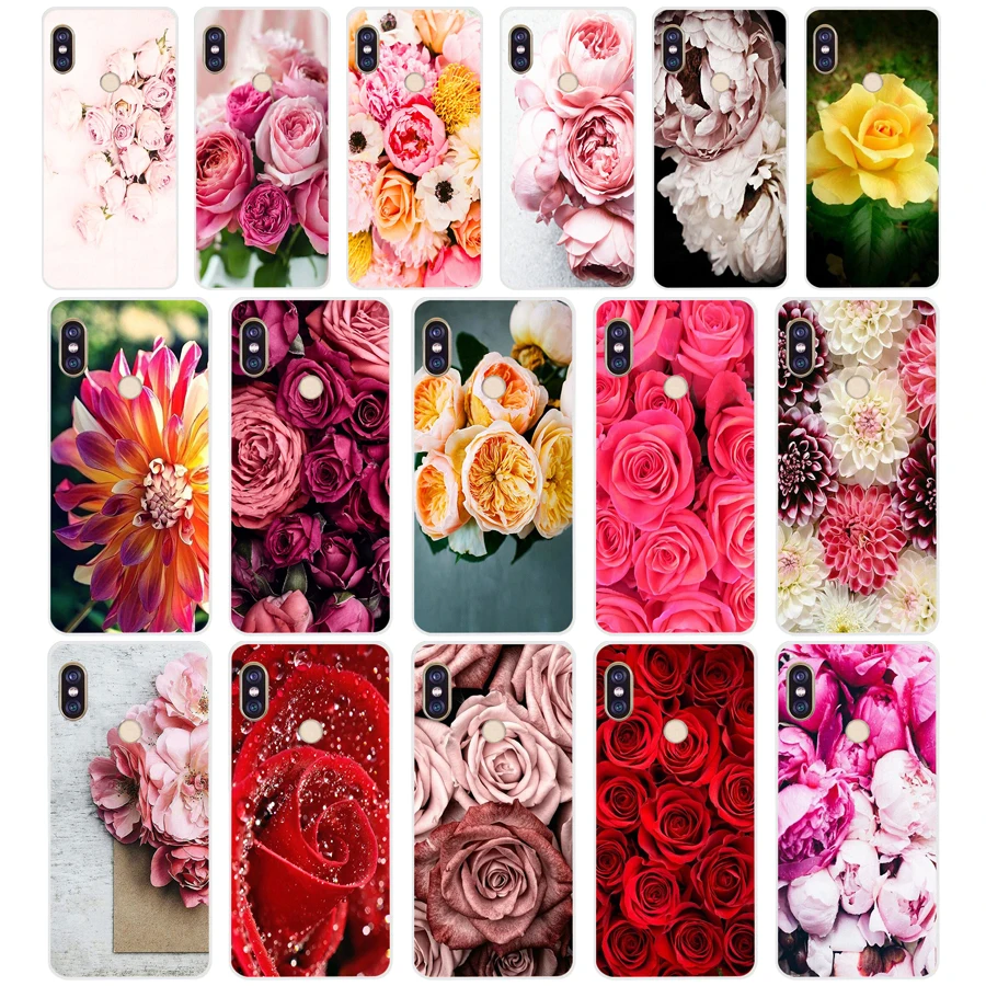 

42SD Colorful Flower Rose Peony Soft Silicone Tpu Cover phone Case for xiaomi redmi 6 Pro 6A note 5 6 Pro mi 8 lite