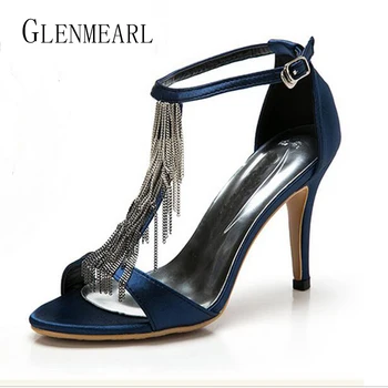 

2019 Summer Sexy Stiletto High Heel Women's Sandals Shoes Pumps Black Fringe Peep-toe High heels Wedding Sandals Party Shoes 20