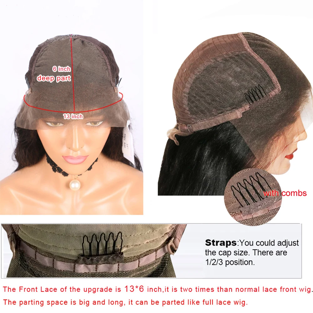 SimBeauty предварительно вырезанные яки прямые парики 13x6 Синтетические волосы на кружеве человеческих волос парики с детскими волосами перуанские Remy пряди натуральных волос для Для женщин