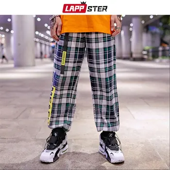

LAPPSTER Men Streetwear Plaid Joggers Pants Pathchwork 2020 Mens Harajuku Belt Hip Hop Harem Pants Japanese Fashions Sweatpants