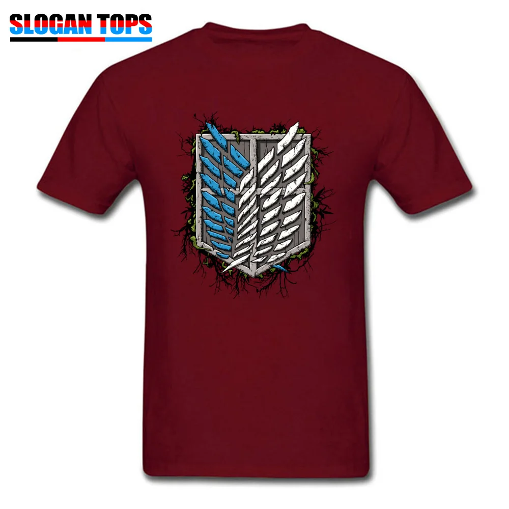 Survey corps Design T Shirt for Men All Cotton Summer/Autumn Tops Shirts Hip hop Sweatshirts Short Sleeve Plain Round Collar Survey corps maroon