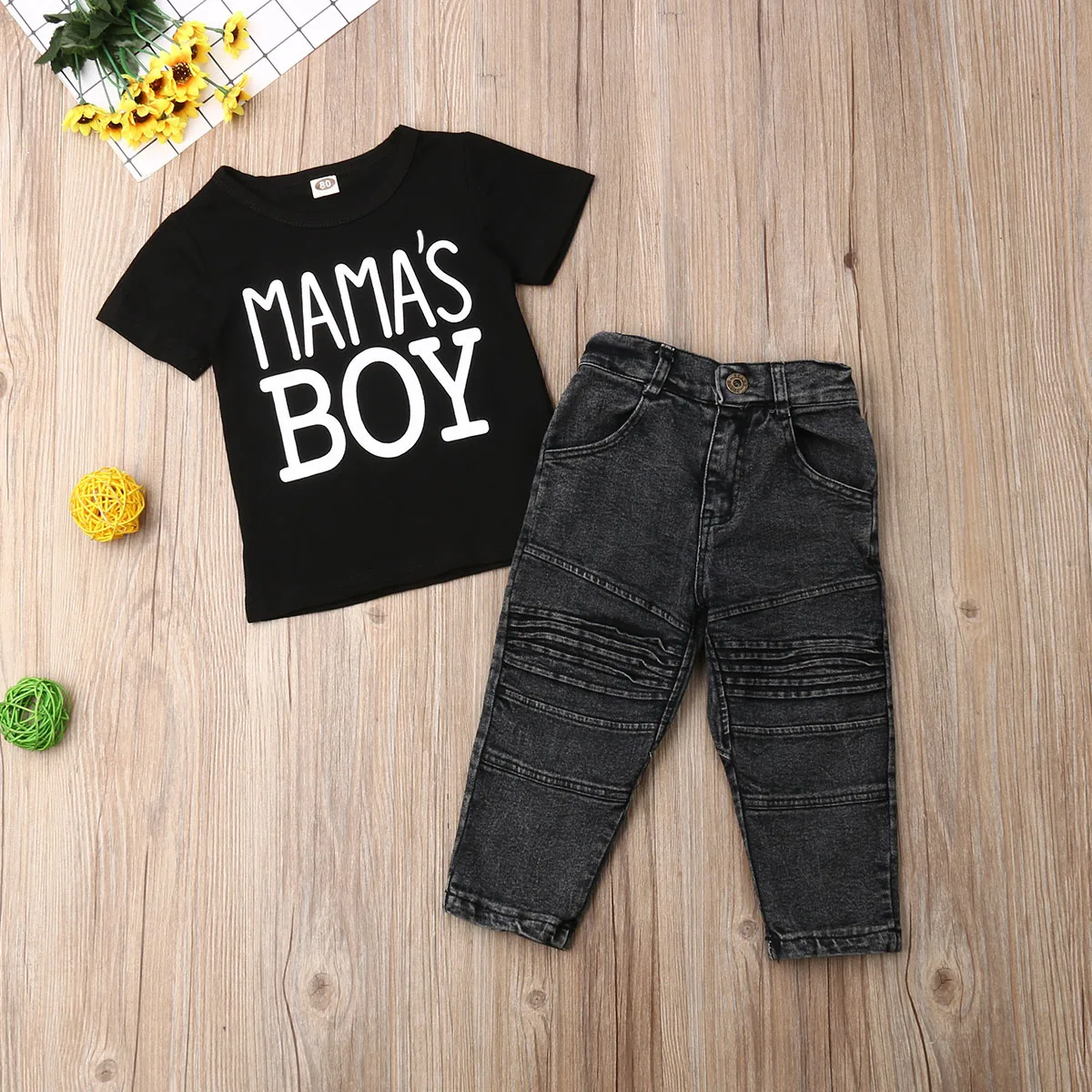 Pudcoco/Летняя одежда для маленьких мальчиков футболка с принтом «мама» для мальчиков топы, джинсовые длинные штаны комплекты летней одежды