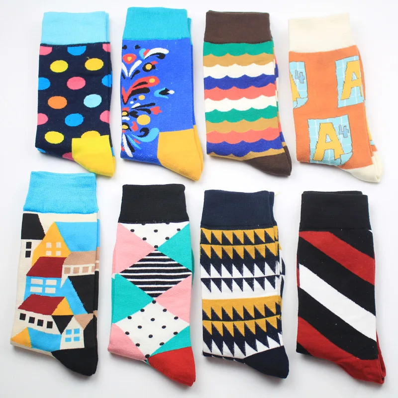 

Spring Autumn Splicing Stripe Man Crew Lattice Cotton Casual Socks Cute Little Duck Pattern Cotton Ankle Socks Standard Acrylic
